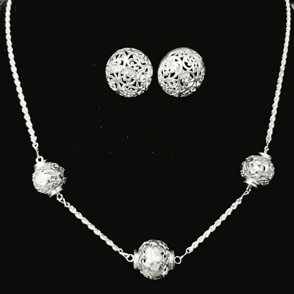 🍃⚘️925 Sterling Silver Filigree Floral Necklace & Earring Set - Picture 6 of 6